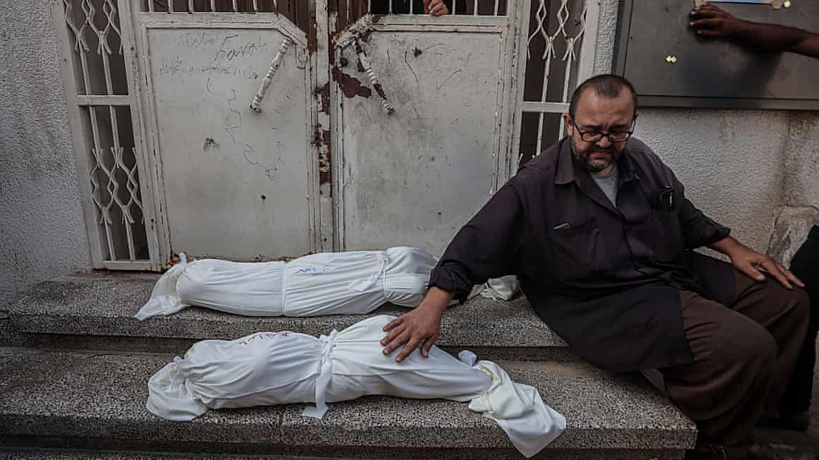 Bodies of Palestinians are brought to al Shifa Hospital after Israeli airstrike at Al-Shati Camp in Gaza Strip on July 11, 2025.