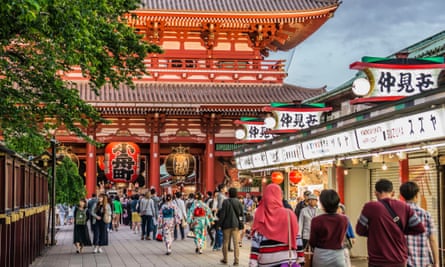 Tourists at the Edo-era Asakusa Kannon Temple.