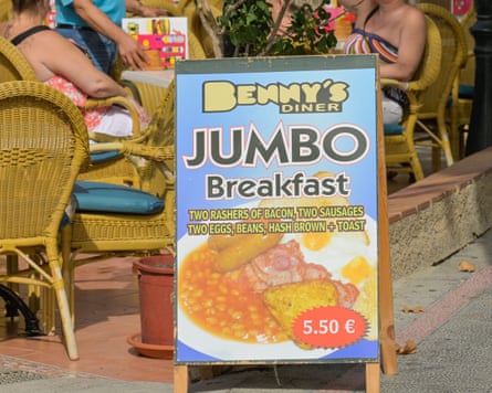 A sign for English breakfast in Magaluf at €5.50