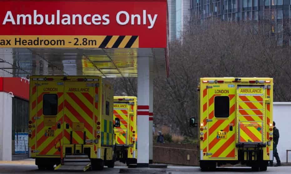 Ambulances outside St Thomas' Hospital in London last week. How will an already stretched NHS cope if there are new cases of long Covid after the Omicron surge?