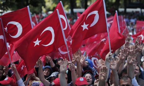 Turkish government supporters protest against the attempted coup