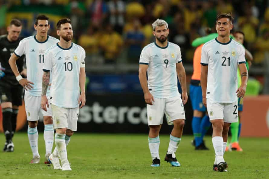 Angel Di Maria, Lionel Messi, Sergio Aguero and Dybala react after Argentina’s defeat to Brazil in the semi-final of the 2019 Copa America.