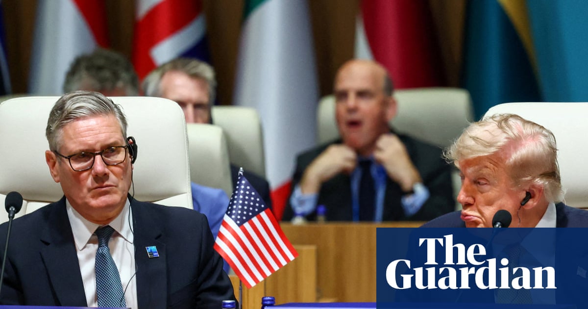 NATO leaders politely applauding as Erdogan hands them engraved revolvers, while Trump waves a spending chart like a waiter upselling the most expensive bottle on the menu.