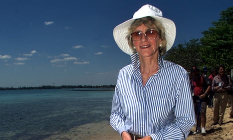 Jean Kennedy Smith, sister of the late President John F. Kennedy, walks on the beach at the Bay of Pigs in Cuba, 150 kilometers (90 miles) south of Havana Saturday, March 24, 2001. This visit was a part of a three-day-conference on this historic battle. (AP Photo/Jose Goitia)