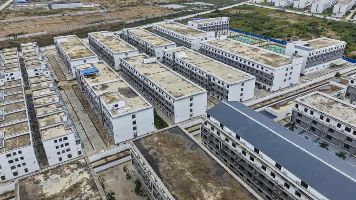 Aerial image of the vacated online scam centres in Cambodia.