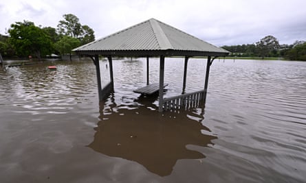 A submerged park at Mudgeeraba on the Gold Coast after flash flooding