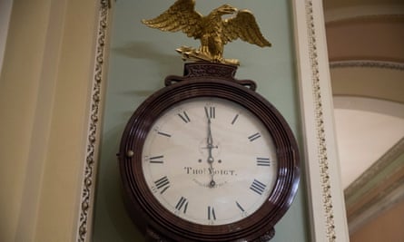 The Ohio Clock strikes midnight in the Senate, marking the beginning of the federal shutdown.
