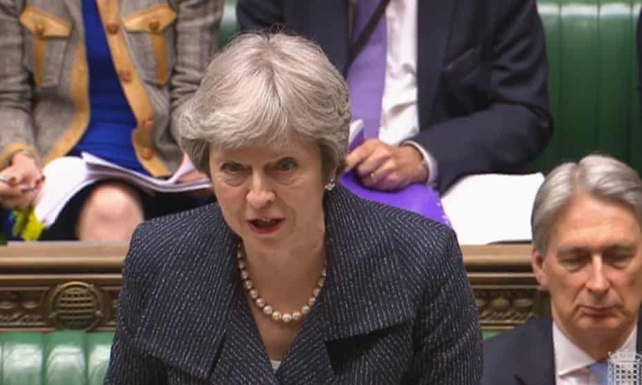 Prime minister Theresa May speaks during prime minister’s questions in the House of Commons, London on 25 May. 