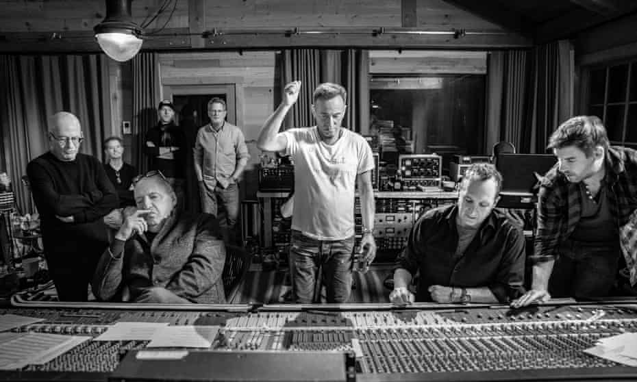 Bruce Springsteen, centre, with E Street band, recording Letter to You