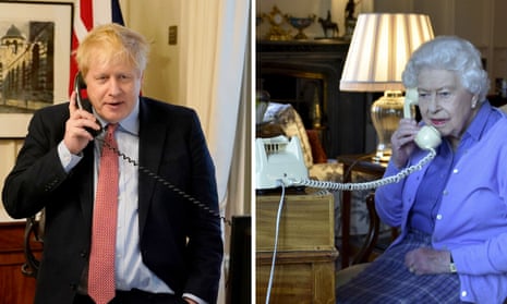 The UK prime minister on the telephone to Queen Elizabeth II for her weekly audience