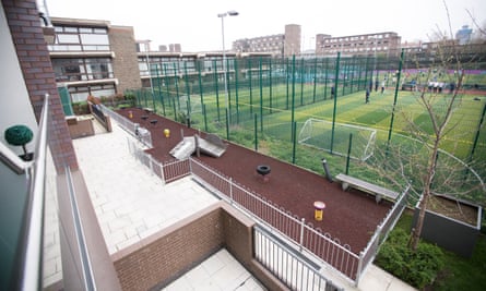 The play area that residents of Wren Mews are allowed to use. The sports pitches next to them are not part of the development.