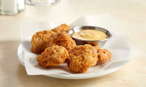 Chicken nuggets made from lab-grown cultured chicken, developed by Eat Just. 