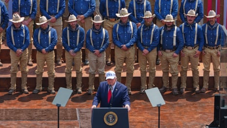 Donald Trump spoked at the Burning Hills amphitheatre during the Theodore Roosevelt Presidential Library opening ceremony on Wednesday in Medora, North Dakota.