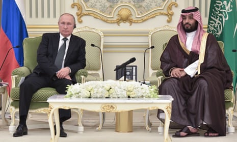 Russia’s president, Vladimir Putin (left), and Crown Prince Mohammed bin Salman of Saudi Arabia in Riyadh