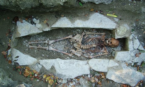 A female skeleton named Kata found at a Viking burial site in Varnhem, Sweden. 