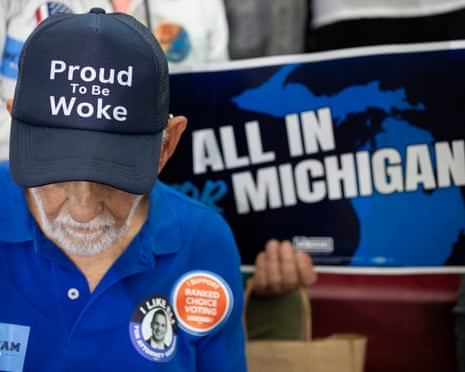 People attend a Michigan Unity Rally for Democrats following Abdul El-Sayed’s victory over Haley Stevens