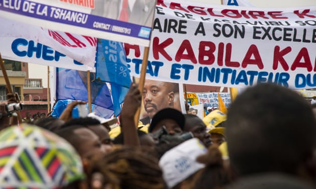 Supporters of the Democratic Republic of the Congo’s president, Joseph Kabila, celebrate his 45th birthday at the Velodrome stadium. Kabila’s term expires in December.