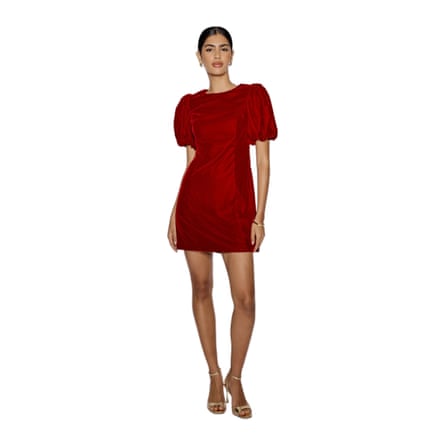Nobody’s Child Red Velvet Puff Sleeve Boston Mini Shift Dress