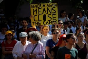 Demonstrators take part in the Never Again Para Nadie protest, led by Jewish groups, against Ice Detention camps in Boston, Massachusetts in July.
