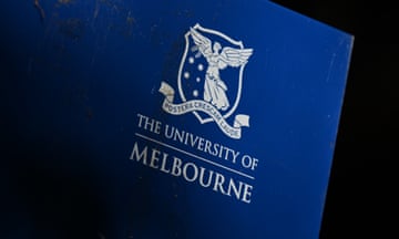 Signage for the University of Melbourne is seen near the Arts West building which Pro-Palestine demonstrators have taken over at the University of Melbourne