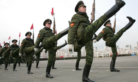 Russian soldiers taking part in a Victory Day parade.