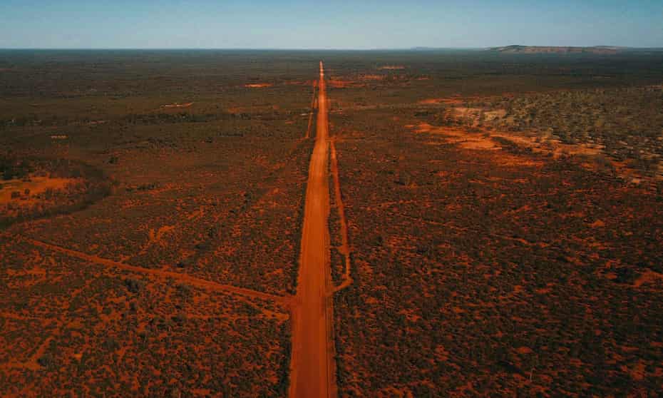 An aerial view of an outback road