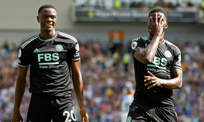 Leicester City’s Patson Daka celebrates scoring their second goal.