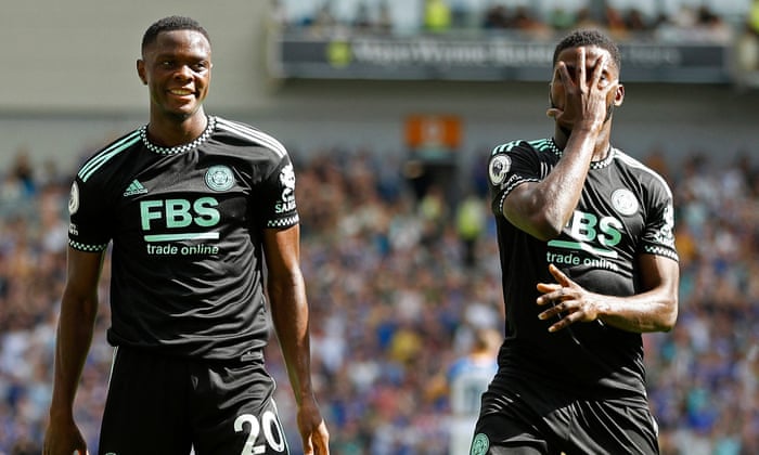 Leicester City's Batson Dhaka celebrates scoring his second goal.