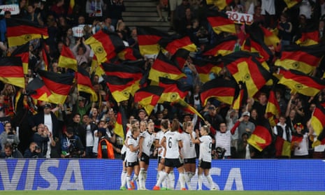 Alexandra Popp, her teammates and Germany’s ecstatic fans celebrate the striker’s winning goal in the semi-final against France.