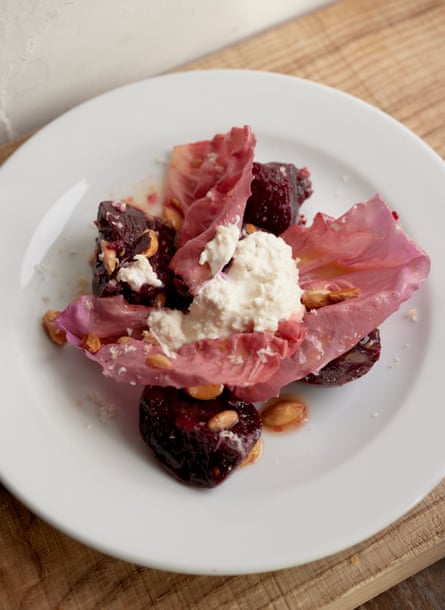 The Woolpack’s beetroot with almonds and ‘incredibly hot’ horseradish creme fraiche: ‘I felt my tastebuds retract and scream for mercy before I went back for more.’
