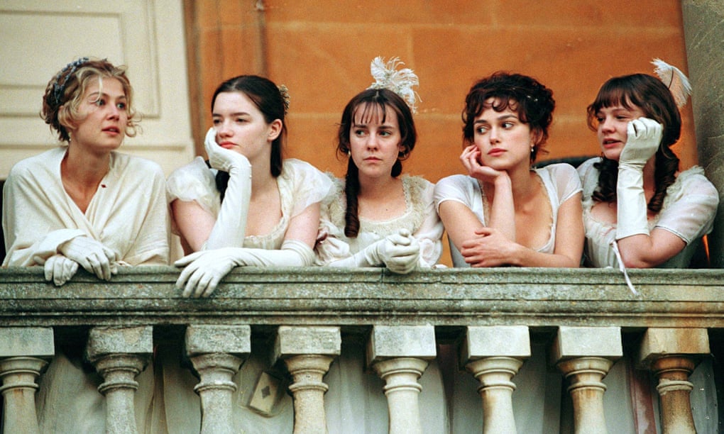 The Bennet sisters (from left): Rosamund Pike as Jane, Talulah Riley as Mary, Jena Malone as Lydia, Keira Knightley as Elizabeth and Carey Mulligan as Kitty in Joe Wright’s Pride and Prejudice (2005). 