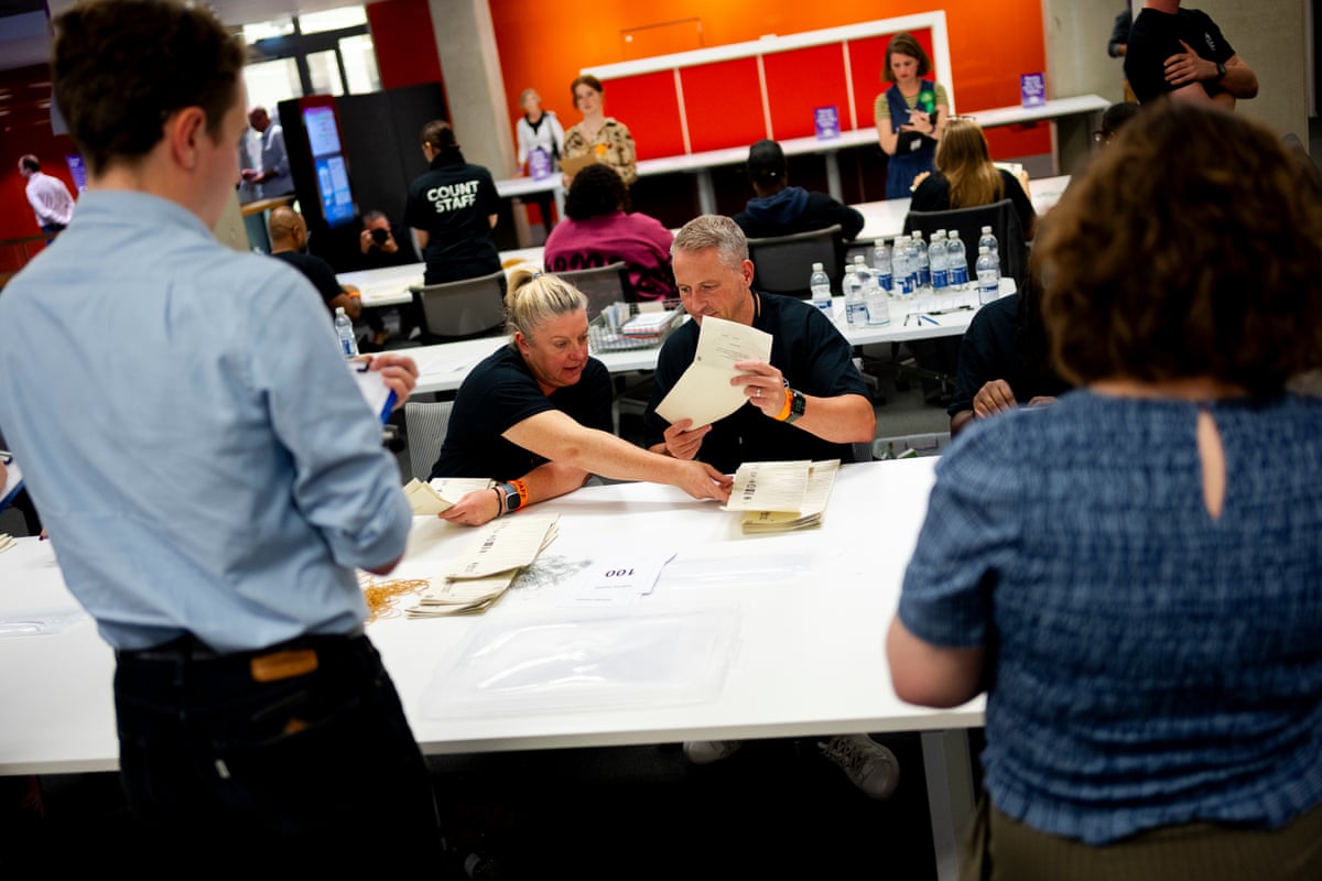 Ballot papers are counted by staff at the count for the Holborn and St Pancras byelection