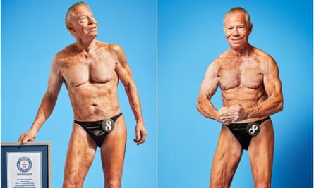 Photos of Jim Arrington posing in swimming trunks