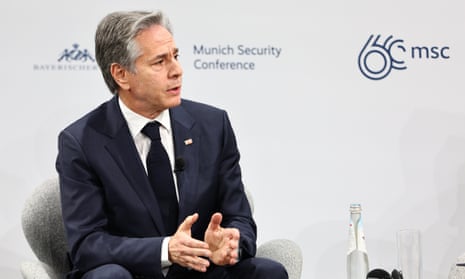US Secretary of State Antony Blinken looks on during a panel discussion at the Munich Security Conference.