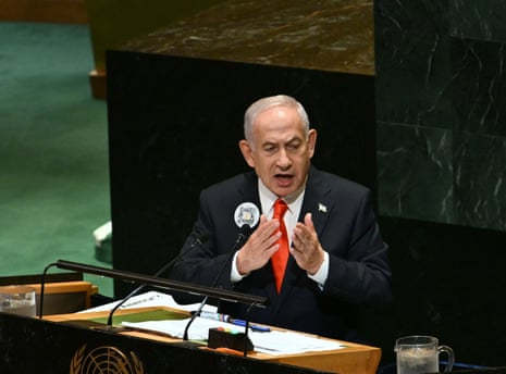 Benjamin Netanyahu speaks at the UN's general assembly in New York in September.