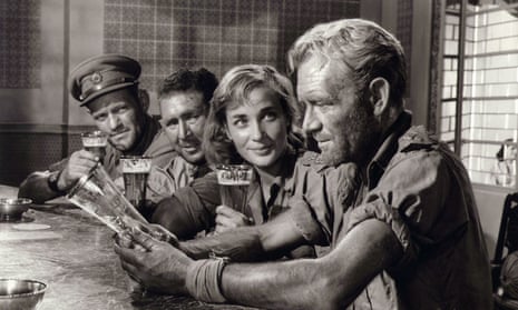 Sylvia Syms with, from left, Harry Andrews, Anthony Quayle and John Mills in Ice Cold in Alex, 1958. 