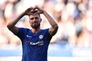 Giroud gestures at the final whistle.