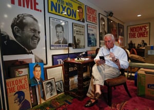 Roger Stone poses in his office in Oakland Park, Florida.