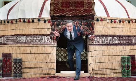 David Cameron, the foreign secretary, visting the National Carpet Museum in Ashgabat in Turkmenistan today.