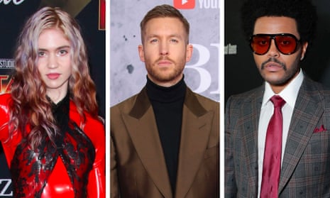 In search of an art-tech utopia ... (L-R) Grimes, Calvin Harris and the Weeknd.