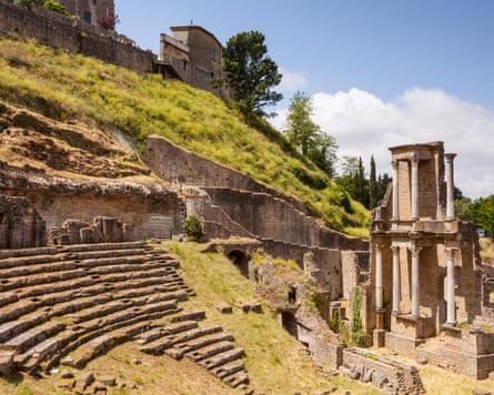 The remains of a Roman amphitheatre on a hillside