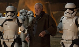 Max von Sydow as Lor San Tekka with First Order Stormtroopers in Star Wars: The Force Awakens, 2015