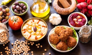 Hummus and falafel with spices and vegetables