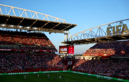 A general view as the screen shows an attendance of 43,036 during the FIFA World Cup 2026 Group L match between Panama and Croatia at Toronto Stadium on June 23, 2026 in Toronto, Ontario. (Photo by Megan Briggs/Getty Images)