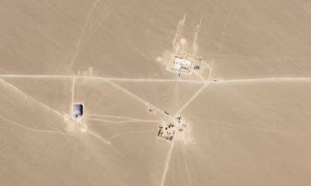 An undated handout satellite image obtained in 2021 apparently showing the construction of missile silos in the Chinese desert.