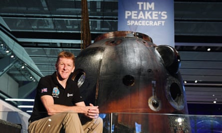Tim Peake and his spacecraft Soyuz TMA-19M, which is on display at the Science Museum in London.