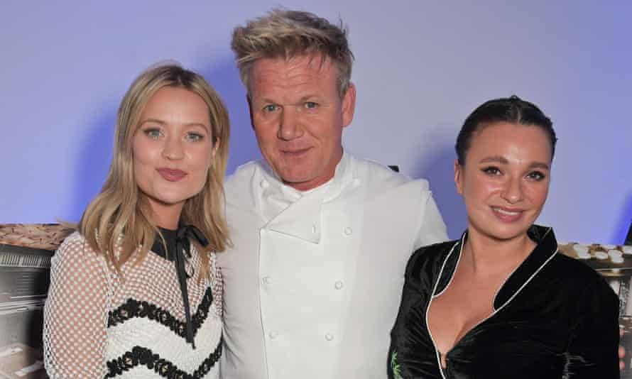 Laura Whitmore, Gordon Ramsay and Gizzi Erskine attend a preview of the new Mayfair restaurant Lucky Cat.