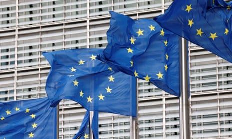 European Union flags flutter outside the EU Commission headquarters in Brussels, Belgium, September 2022. 