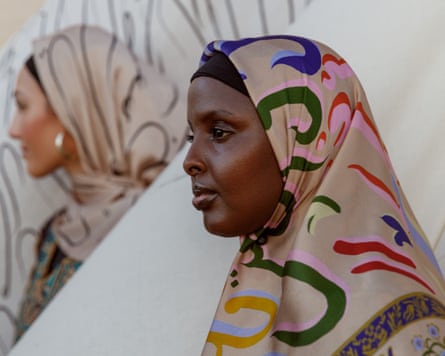 Colourful patterned headscarves are in.