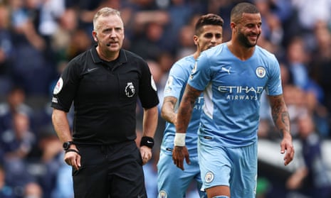 Manchester City’s Kyle Walker smiles after referee Jonathan Moss overturns his red card against Southampton